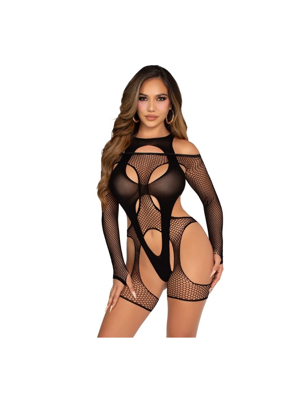 LEG AVENUE - FISHNET BODYSTOCKING WITH GARTER BELT AND HARNESS BLACK LEG AVENUE - FISHNET BODYSTOCKING WITH GARTER BELT AND HARNESS BLACK