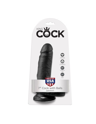 KING COCK - 7 DILDO BLACK WITH BALLS 17.8 CM