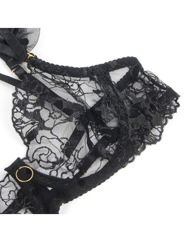 SUBBLIME - 957483 LACE BRA AND GARTER SET BLACK S/M