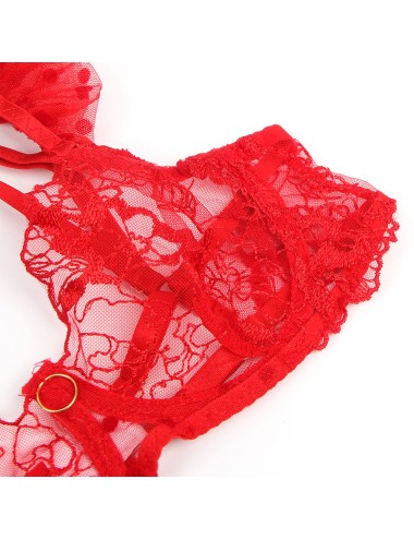 SUBBLIME - 957506  LACE BRA AND GARTER SET RED S/M
