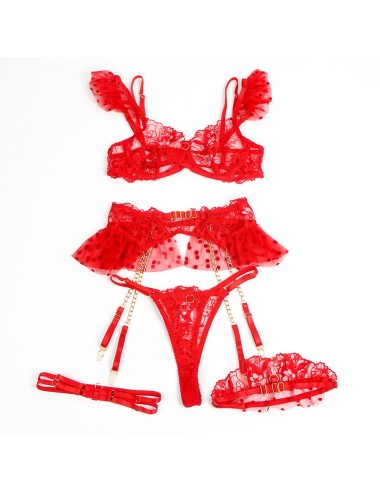 SUBBLIME - 957513 LACE BRA AND GARTER SET RED L/XL