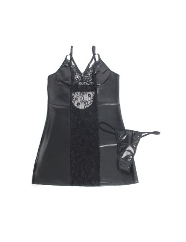 SUBBLIME - 957520 LEATHER DRESS WITH FLORAL LACE BLACK S/M