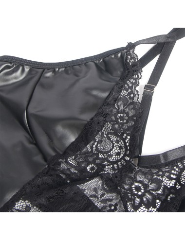 SUBBLIME - 957520 LEATHER DRESS WITH FLORAL LACE BLACK S/M