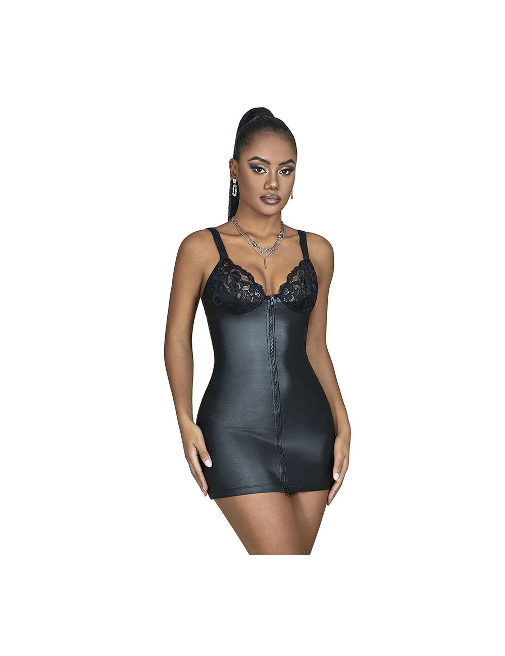 SUBBLIME - 957568 LEATHER ZIP DRESS BLACK S/M SUBBLIME - 957568 LEATHER ZIP DRESS BLACK S/M