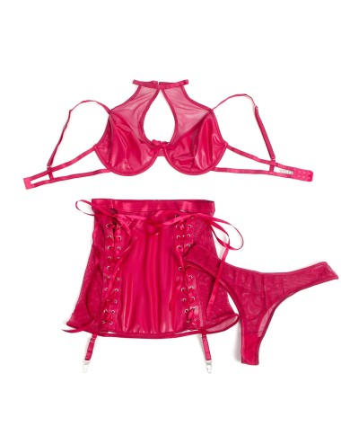 SUBBLIME - 957612  LEATHER BRA AND SKIRT SET RED L/XL