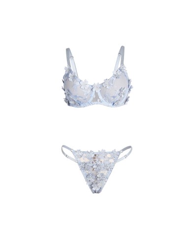 SUBBLIME - 957629  FLOWER EMBROIDERED BRA AND PANTIES SET SKY BLUE S/M
