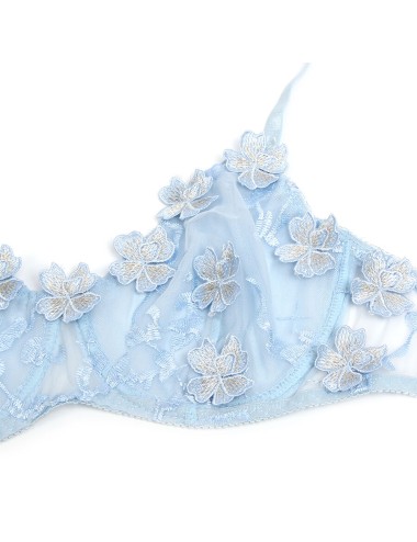 SUBBLIME - 957629  FLOWER EMBROIDERED BRA AND PANTIES SET SKY BLUE S/M