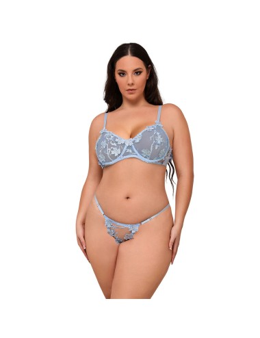 SUBBLIME - 957636 FLOWER EMBROIDERED BRA AND PANTIES SET SKY BLUE L/XL