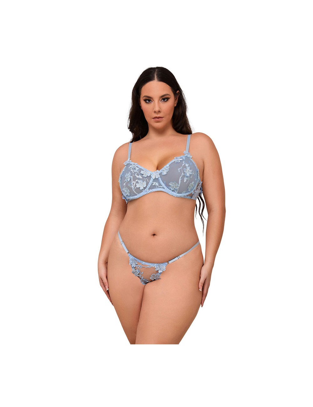 SUBBLIME - 957636 FLOWER EMBROIDERED BRA AND PANTIES SET SKY BLUE L/XL SUBBLIME - 957636 FLOWER EMBROIDERED BRA AND PANTIES SET SKY BLUE L/XL