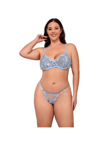 SUBBLIME - 957636 FLOWER EMBROIDERED BRA AND PANTIES SET SKY BLUE L/XL
