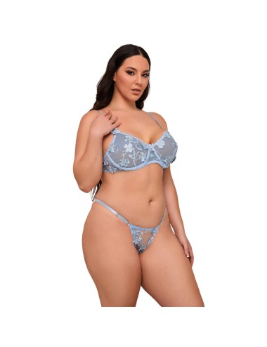SUBBLIME - 957636 FLOWER EMBROIDERED BRA AND PANTIES SET SKY BLUE L/XL