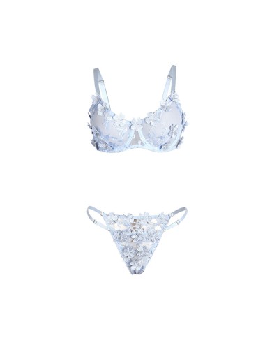 SUBBLIME - 957636 FLOWER EMBROIDERED BRA AND PANTIES SET SKY BLUE L/XL