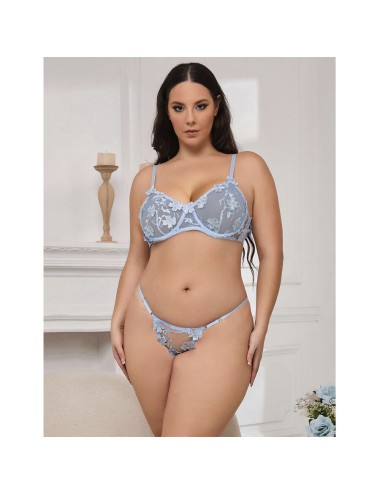 SUBBLIME - 957636 FLOWER EMBROIDERED BRA AND PANTIES SET SKY BLUE L/XL