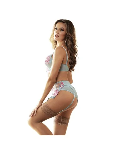 SUBBLIME - 957643 FLOWER EMBROIDERED BRA AND GARTER BELT SET PINK S/M