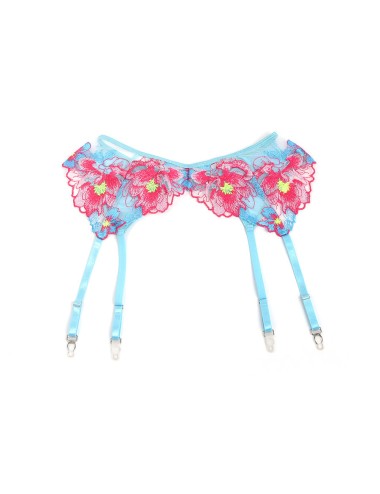SUBBLIME - 957650 FLOWER EMBROIDERED BRA AND GARTER BELT SET PINK L/XL