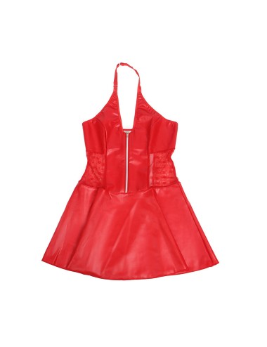 SUBBLIME - 957735 LACE ZIPPER LEATHER DRESS RED L/XL