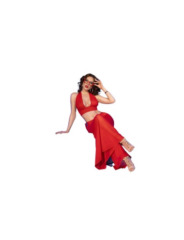 CHILIROSE - CR 4857 RED TOP AND PANTS SET SIZE M