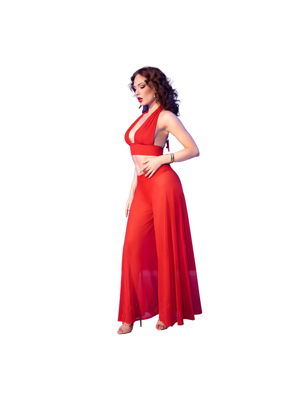 CHILIROSE - CR 4857 RED TOP AND PANTS SET SIZE L CHILIROSE - CR 4857 RED TOP AND PANTS SET SIZE L