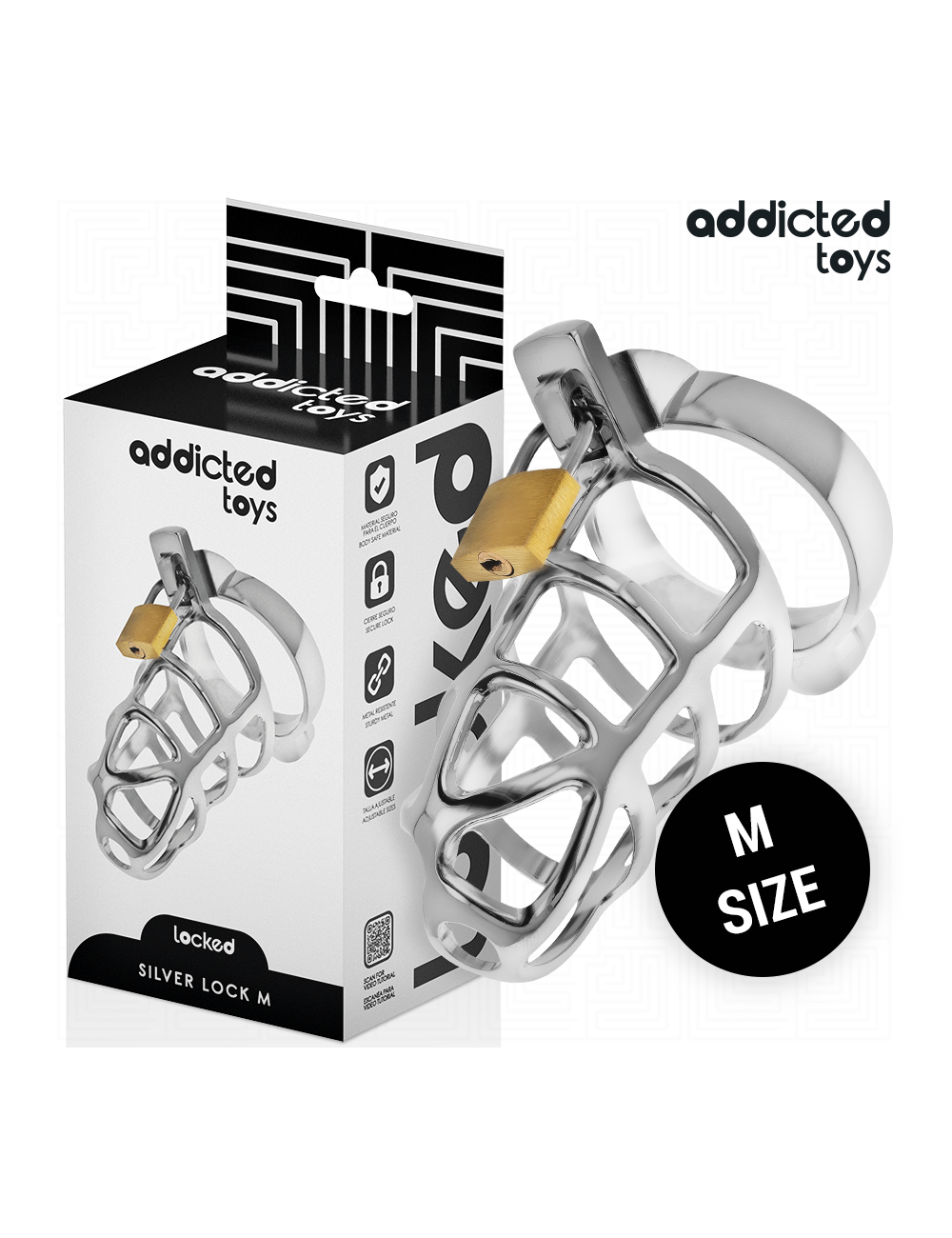 ADDICTED TOYS LOCKED - SILVER LOCK PENIS CAGE METAL SIZE M ADDICTED TOYS LOCKED - SILVER LOCK PENIS CAGE METAL SIZE M