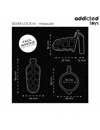 ADDICTED TOYS LOCKED - SILVER LOCK PENIS CAGE METAL SIZE M