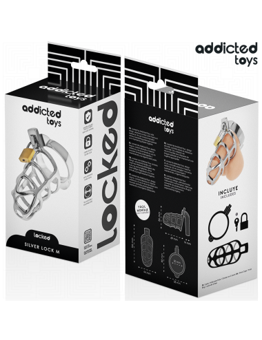 ADDICTED TOYS LOCKED - SILVER LOCK PENIS CAGE METAL SIZE M