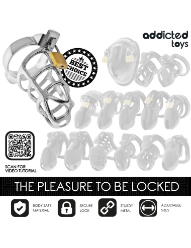ADDICTED TOYS LOCKED - SILVER LOCK PENIS CAGE METAL SIZE M