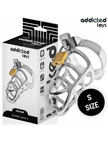 ADDICTED TOYS LOCKED - SILVER LOCK METAL PENIS CAGE SIZE S