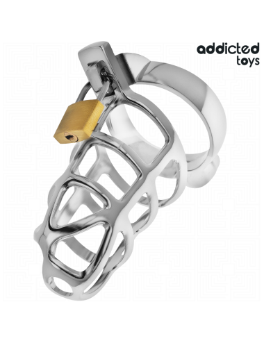 ADDICTED TOYS LOCKED - SILVER LOCK METAL PENIS CAGE SIZE S