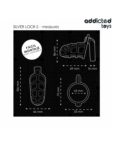 ADDICTED TOYS LOCKED - SILVER LOCK METAL PENIS CAGE SIZE S