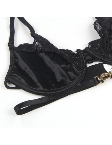 SUBBLIME - SET OF 3 PIECES BRA + THONG + LACE GARTER BLACK S/M