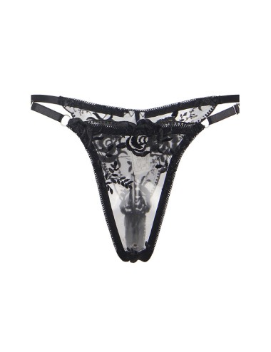 SUBBLIME - 945244 BRA + PANTIES WITH GARTER BELT FLORAL DESIGN BLACK L/XL