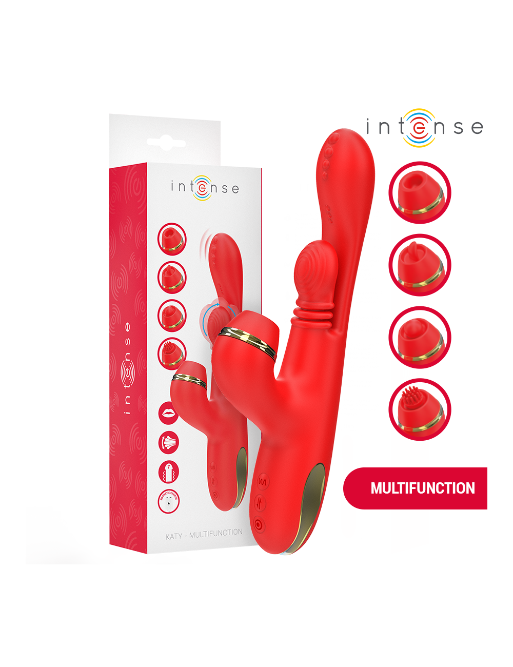 INTENSE - KATY MULTIFUNCTION CLITORIS STIMULATOR 4 INTERCHANGEABLE HEADS RED INTENSE - KATY MULTIFUNCTION CLITORIS STIMULATOR 4 INTERCHANGEABLE HEADS RED