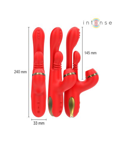 INTENSE - KATY MULTIFUNCTION CLITORIS STIMULATOR 4 INTERCHANGEABLE HEADS RED