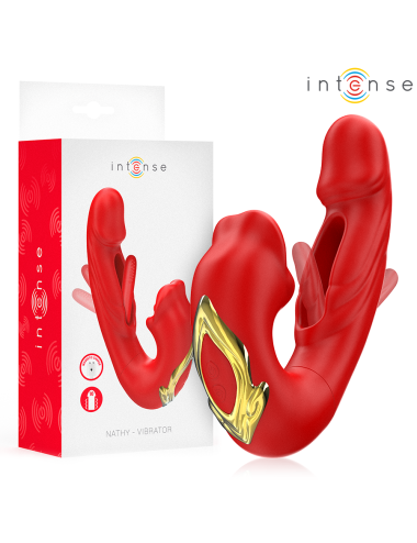 INTENSE - NATHY DOUBLE VIBRATOR WITH MULTIFUNCTION STIMULATING MOUTH RED
