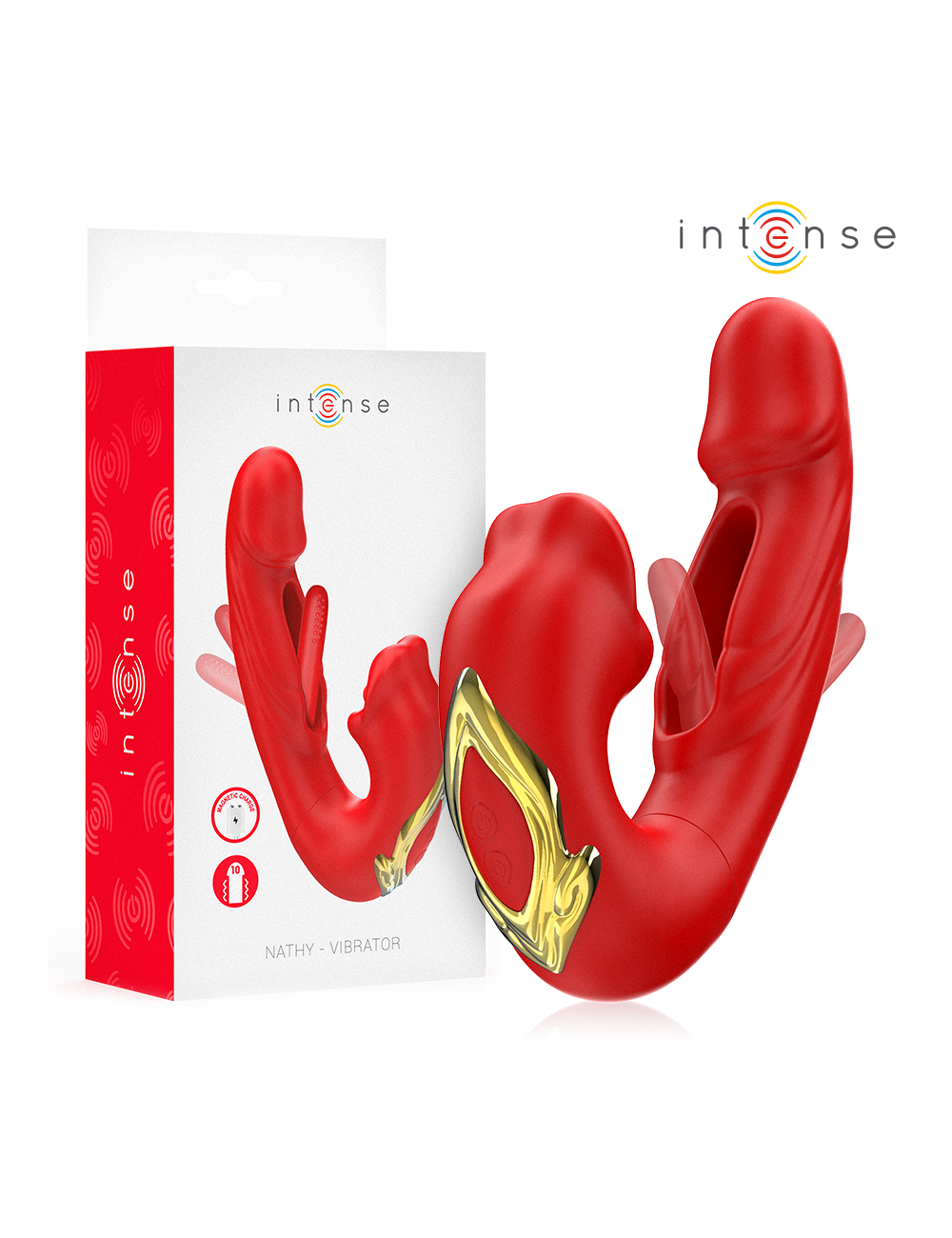 INTENSE - NATHY DOUBLE VIBRATOR WITH MULTIFUNCTION STIMULATING MOUTH RED INTENSE - NATHY DOUBLE VIBRATOR WITH MULTIFUNCTION STIMULATING MOUTH RED