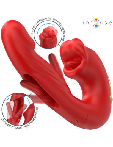 INTENSE - NATHY DOUBLE VIBRATOR WITH MULTIFUNCTION STIMULATING MOUTH RED
