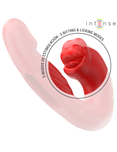 INTENSE - NATHY DOUBLE VIBRATOR WITH MULTIFUNCTION STIMULATING MOUTH RED