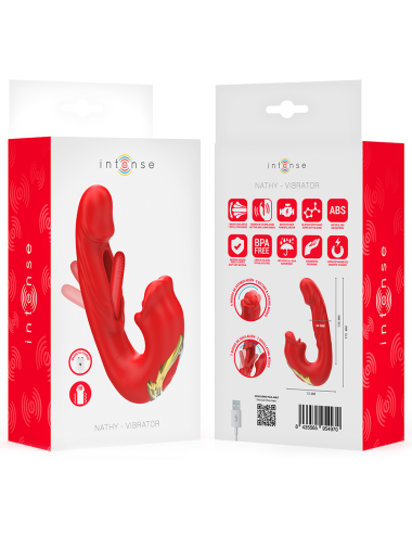 INTENSE - NATHY DOUBLE VIBRATOR WITH MULTIFUNCTION STIMULATING MOUTH RED