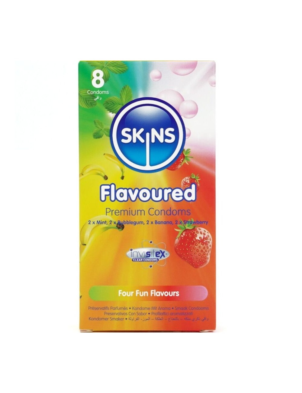 SKINS - MULTI FLAVORS PREMIUM CONDOMS PACK 8 SKINS - MULTI FLAVORS PREMIUM CONDOMS PACK 8
