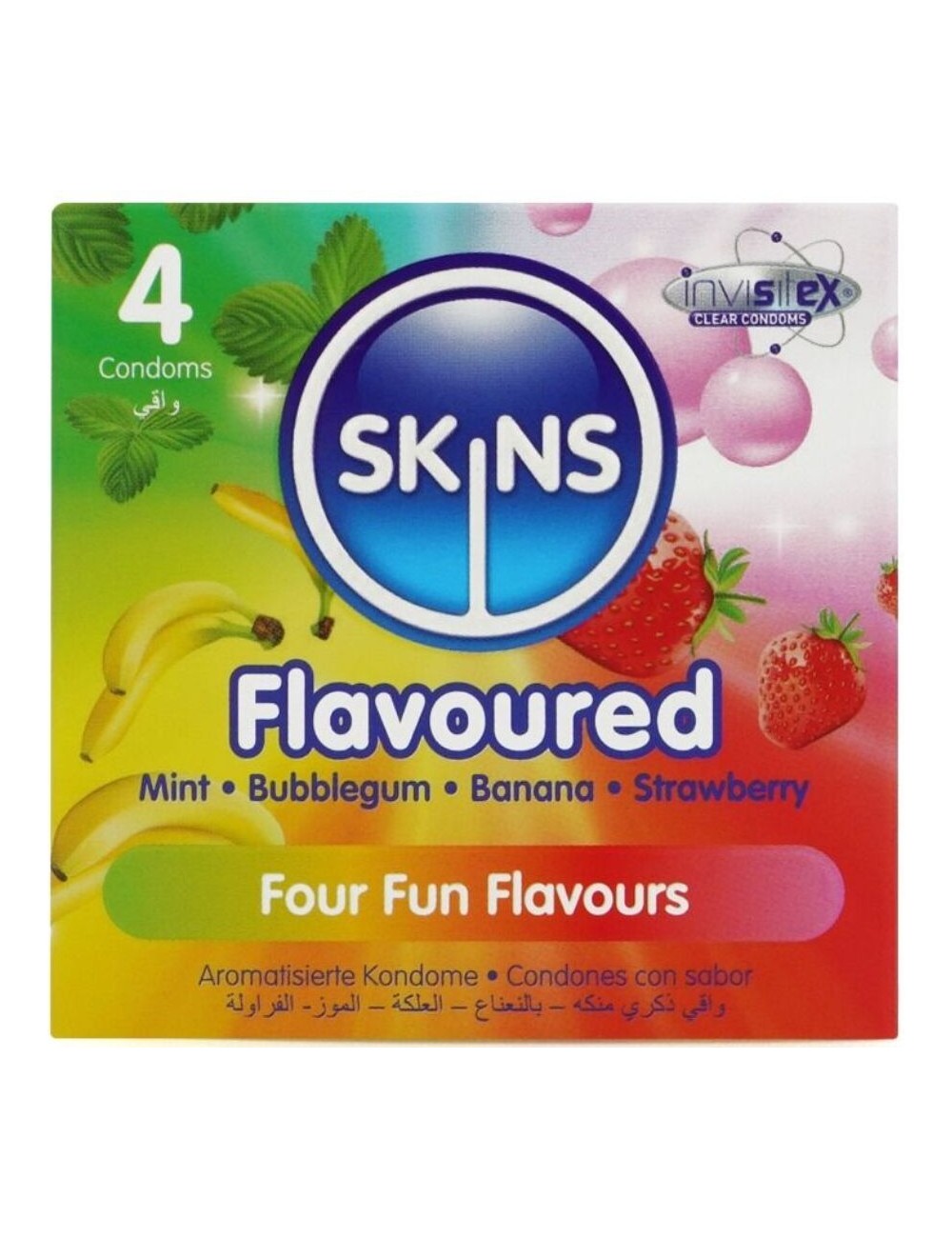 SKINS - MULTI FLAVORS PREMIUM CONDOMS PACK 4 SKINS - MULTI FLAVORS PREMIUM CONDOMS PACK 4