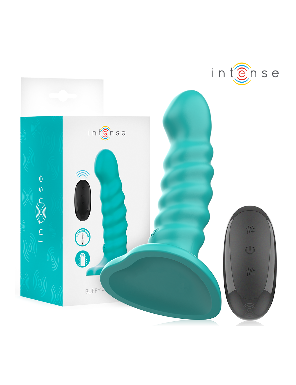 INTENSE - BUFFY VIBRATOR SIZE S SPIRAL DESIGN 10 VIBRATIONS BLUE REMOTE CONTROL