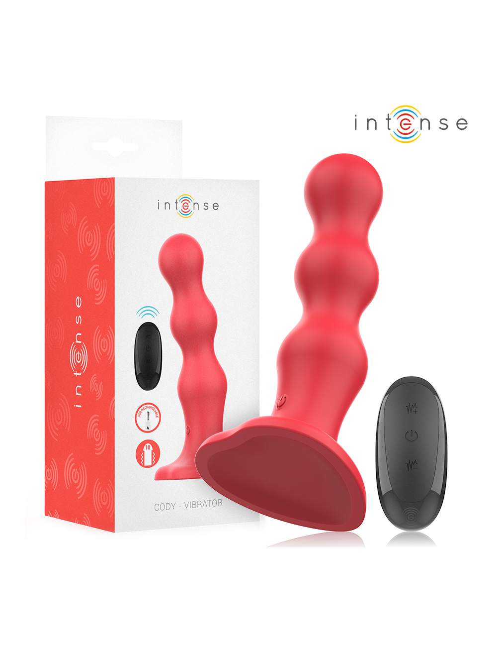 INTENSE - CODY VIBRATOR WITH SUCTION CUP RED REMOTE CONTROL