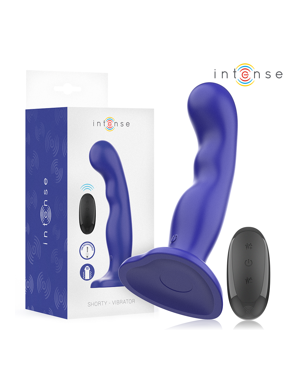 INTENSE - SHORTY VIBRATOR WITH SUCTION CUP BLUE REMOTE CONTROL