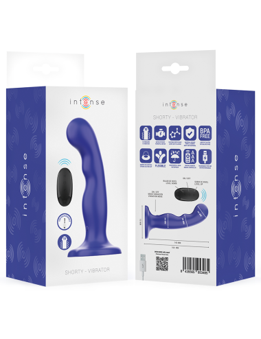 INTENSE - SHORTY VIBRATOR WITH SUCTION CUP BLUE REMOTE CONTROL