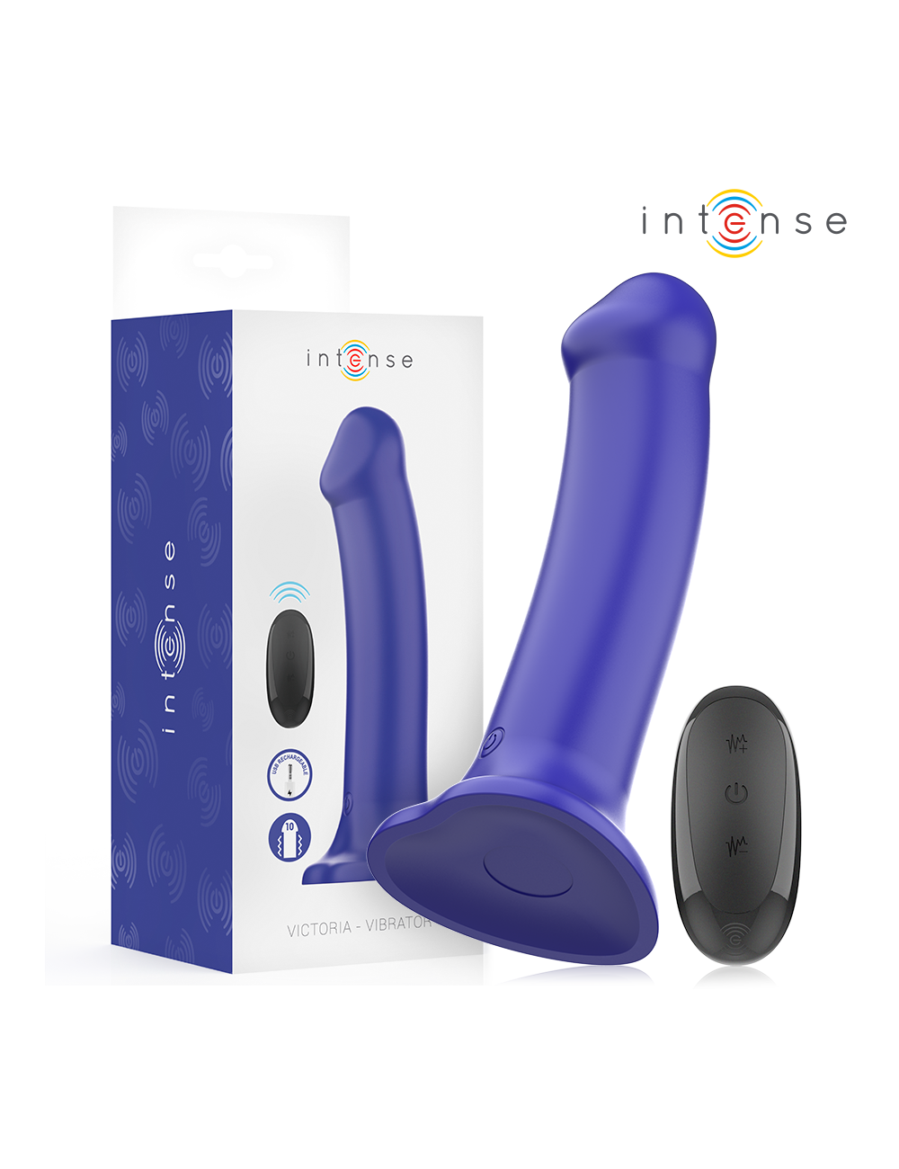 INTENSE - VICTORIA VIBRATOR WITH SUCTION CUP 10 VIBRATIONS DARK BLUE REMOTE CONTROL
