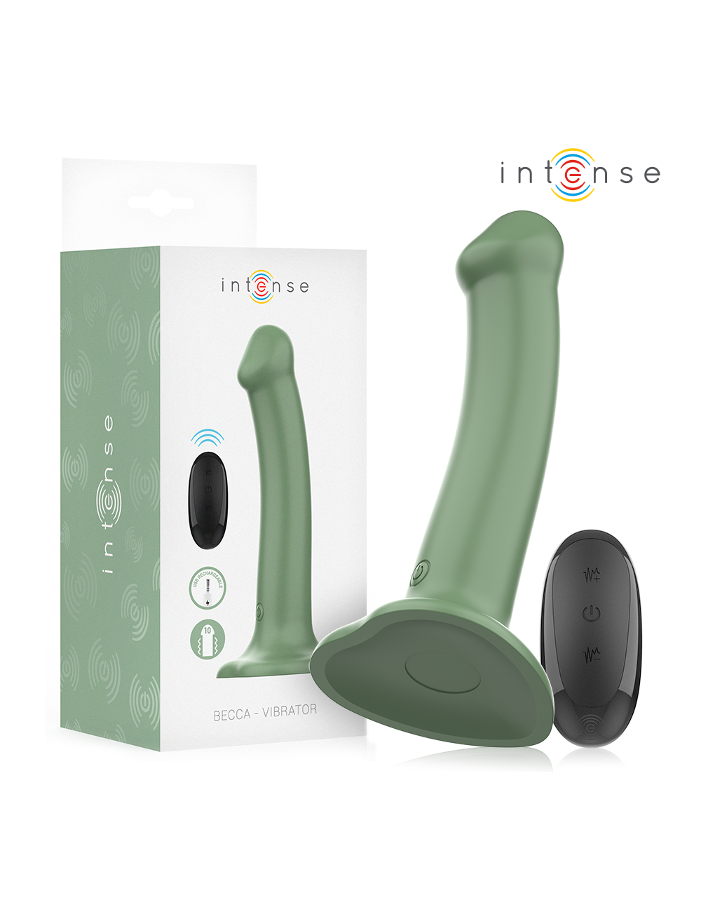 INTENSE - BECCA VIBRATOR WITH SUCTION CUP 10 VIBRATIONS GREEN REMOTE CONTROL
