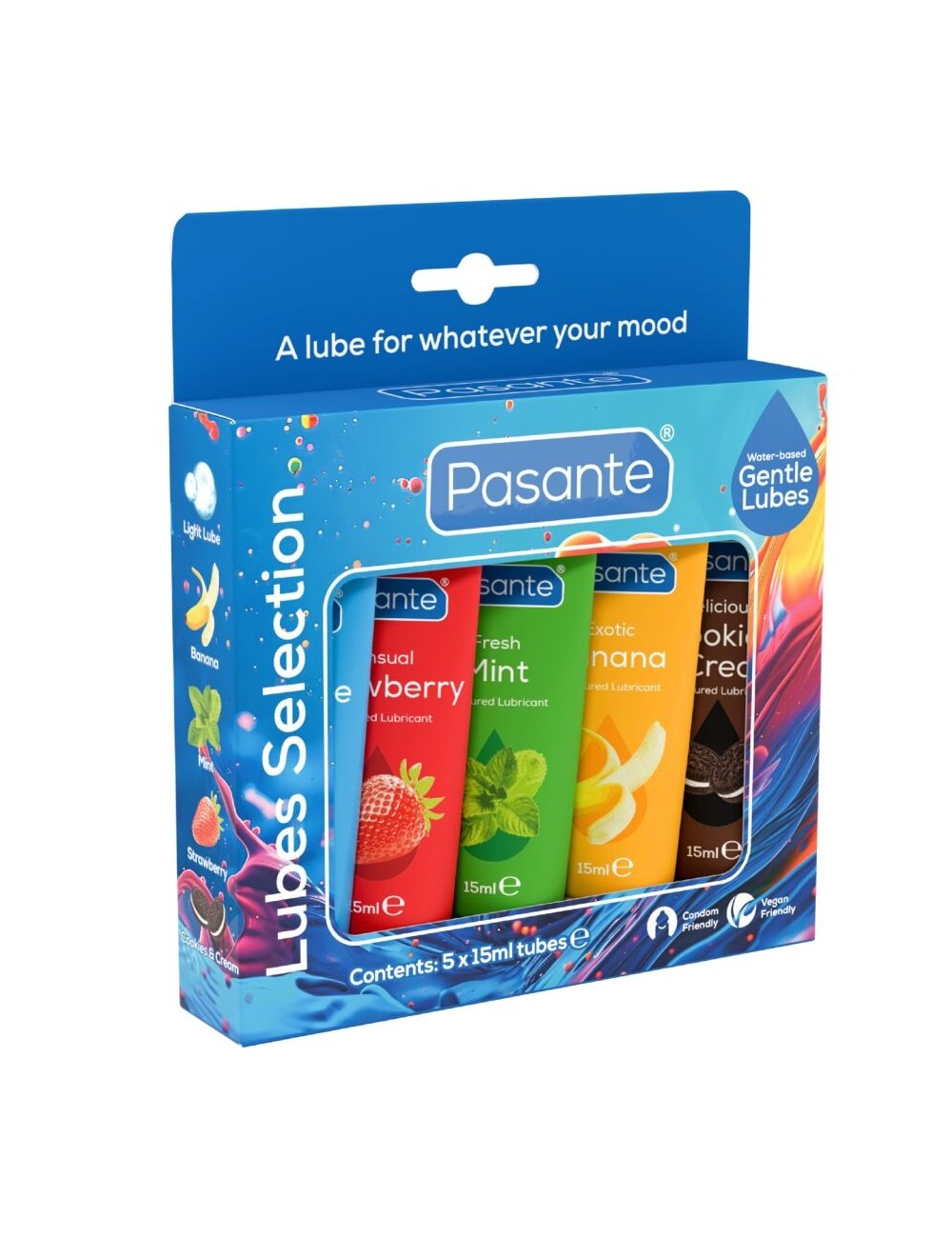 PASANTE - PACK ASSORTED FLAVOR LUBRICANTS 5 UNITS X 15 ML