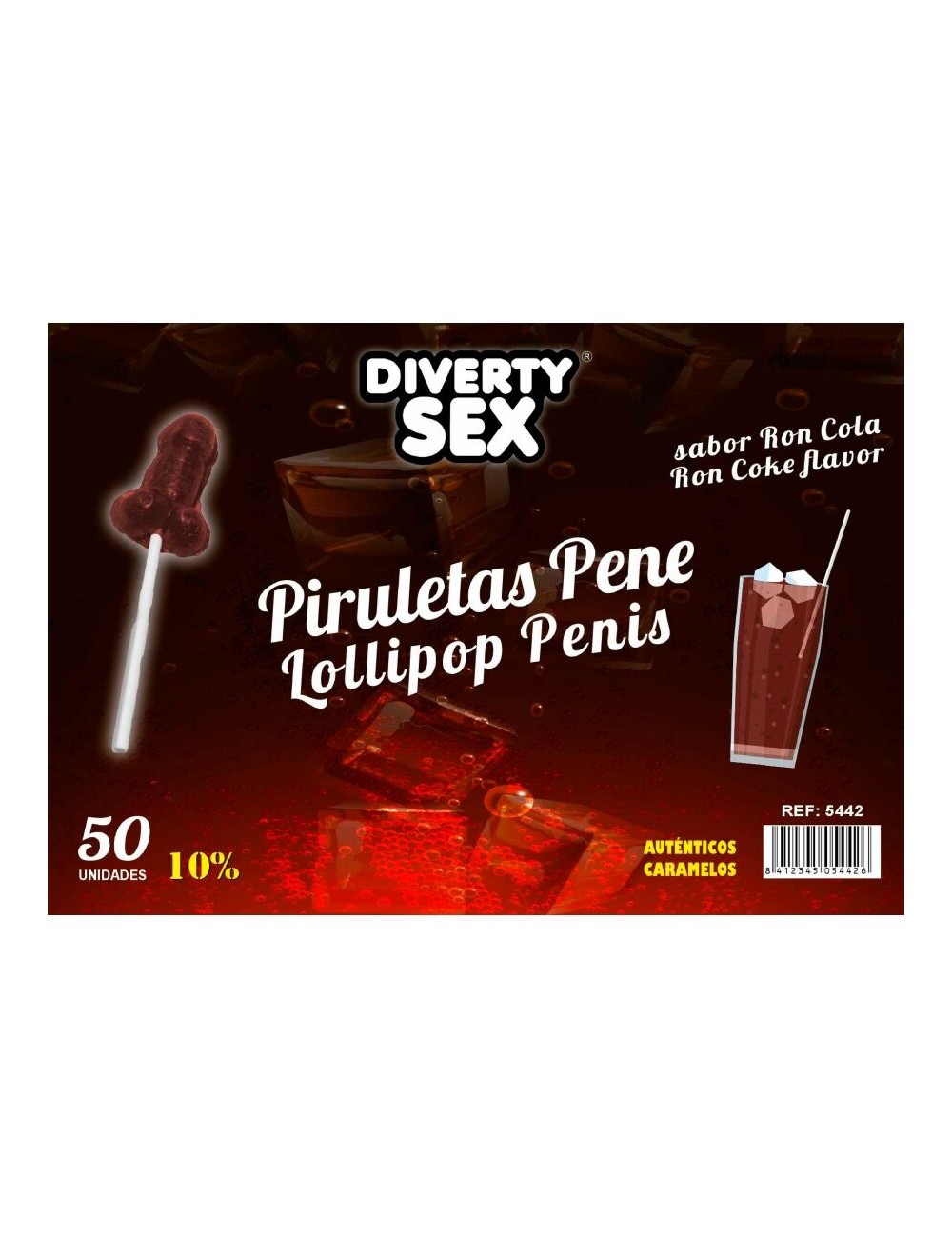 DIABLO GOLOSO - 50 PENIS LOLLIPOPS RON COLA FLAVOR 10% ALCOHOL