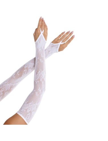 LEG AVENUE - EXTRA LONG FLORAL LACE ARM WARMER GLOVES WHITE