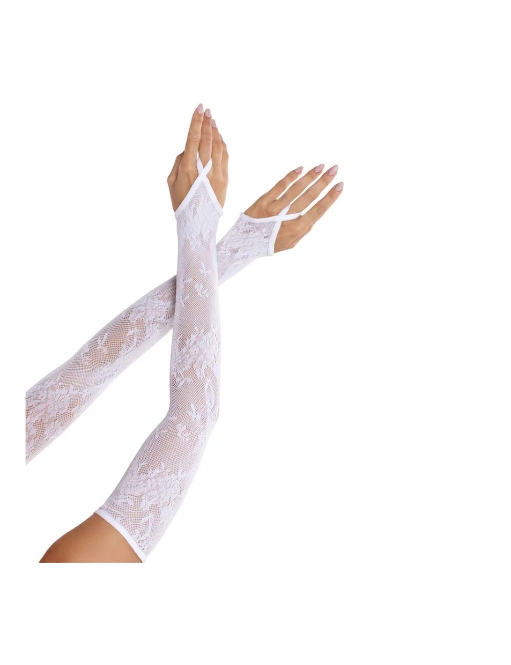 LEG AVENUE - EXTRA LONG FLORAL LACE ARM WARMER GLOVES WHITE